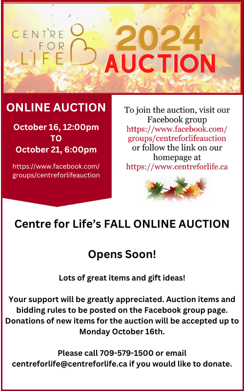 Centre for Life’s FALL ONLINE AUCTION opens soon!